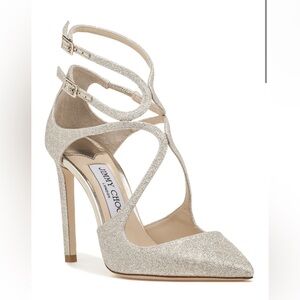 JIMMY CHOO LANCER 100 PUMP PLATINUM ICE - 38.5 worn once